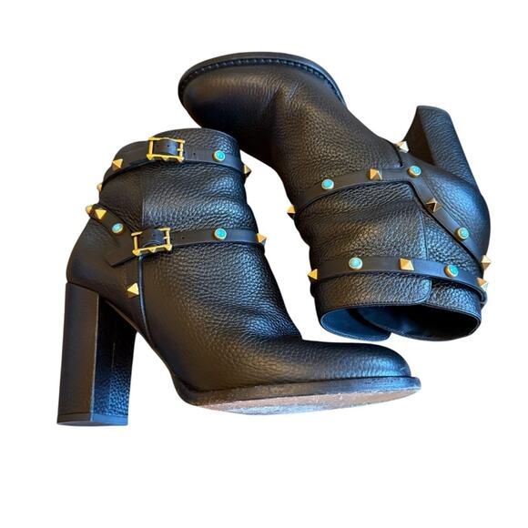 Valentino Garavani Rockstud Turquoise Pebbled Leather Ankle Boots EU 39.5 US 9.5 - Picture 5 of 13
